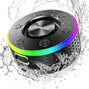 Donerton Bluetooth Shower Speaker, IPX7 Waterproof Wireless Speaker with Suction Cup, Portable Speaker, 360 HD Surround Sound, LED Light Mini Speakers, Dual Stereo Pairing, Built in Mic, Radio(Black)