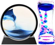 Liquid Motion Bubbler Timer and Sand Art Picture 3D Round Glass Sand Picture 2 Pack Colorful Hourglass Liquid Bubbler Art Toys Activity Calm Relaxing Desk Toys Voted Best Gift!