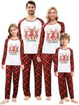 MyFav Matching Christmas Pajamas for Family Xmas Sleepwear Kids Jammies Holiday PJS for Girls Boys Red Elk,14Y