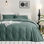 JELLYMONI Dark Green Duvet Cover Queen Size - 100% Washed Cotton Linen Like Textured Comforter Cover, 3 Pieces Breathable Soft Bedding Set with Zipper Closure (Dark Green, Queen 90"x90")