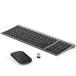 Rechargeable Wireless Keyboard Mouse, seenda Ultra Thin Quiet USB Keyboard and Mouse Set with Numeric Keypad QWERTY UK Layout for Windows PC Laptop Computer-Space Gray