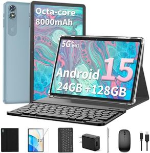Relndoo 2025 Android 15 Tablet with Keyboard, 24GB+128GB+2TB Expand, 10.1 Inch Octa-Core 2-in-1 Tablets with 5G/2.4G WiFi, 8000mAh, BT5.0, GMS Certified, with Mouse, Case, Stylus, Split Screen(Black)