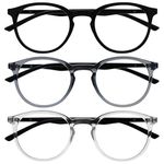 Opulize Met 3 Pack Reading Glasses Large Round Black Grey Clear Mens Womens Spring Hinges RRR60-17C +2.00