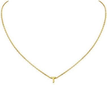 ChicSilver T Letra Inglés Alfabeto Collar Mujer Letras Primeras Plata de Ley 925 Chapado en Oro 18K Regalo Aniversario Año Nuevo