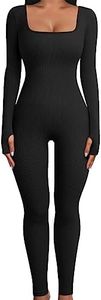Yuson Girl Womens Unitard Bodysuits One Piece Long Sleeve Sport Jumpsuit Square Neck Yoga Exercise Workout Rompers Bodycon, Black, Medium