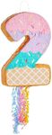 BLUE PANDA Pull String Number 2 Ice Cream Pinata for Two Sweet Birthday Decorations (16.5 x 11.5 x 3 In)