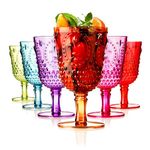 Muldale Reusable Plastic Wine Glasses - Set of 6 Coloured Acrylic Goblets 450ml - Unbreakable Outdoor Picnic Drinkware - Dishwasher Safe and BPA Free