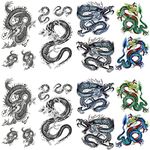 Yesallwas Temporary Tattoo Dragon for Men,Teens Guys,Kids Boys(8 Sheets), Waterproof Long Lasting Fake Tattoos Stickers for Arms Shoulders Chest & Back- Biker Tattoos 9cmx19cm/3.54x7.48inches(LxW)