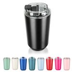 Puraville Insulated Tumblers with Lid, 14 oz Travel Coffee Mug Stainless Steel Vacuum Thermos Cup, Leak Proof Reusable Double Walled Coffee Tumbler for Iced and Hot Drinks, Black