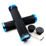 LYCAON Bike Handlebar Grips, Non-Slip Rubber Bicycle Handle Grip with Aluminum Lock, Bike Hand Grip for Scooter Cruiser Urban Bikes Tricycle MTB BMX Foldable Bicycle (Blue - General End Caps)