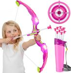 Own1one Bow and Arrow Set for Kids, 2 in 1 LED Light Up Archery Set Includes 1 Bow, 10 Suction Cup Arrows & 1 Quivers, Indoor Outdoor Toys Gifts for Girls Ages 4 5 6 7 8 Years Old (Pink)