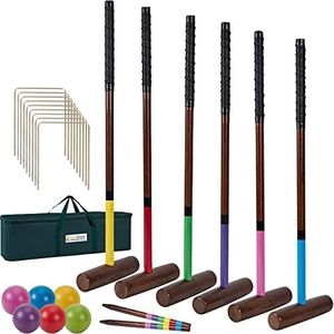 SpexDarxs Six Player Croquet Sets, 35’’ Croquet Set with Premium Wooden Mallets|Colored Balls|Wickets|Stakes| Carrying Bag, Lawn Croquet Game for Teenager Adult Family