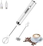 FIOUSY Handheld Electric Milk Frother with 2 Heads, Coffee Whisk Foam Mixer with USB Rechargeable 3 Speeds, Foam Maker Blender for Latte, Cappuccino, Hot Chocolate, Egg (White)