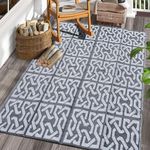 KAPEICamper Outdoor Rug,Reversible Mats,Modern Area Rug, Large Floor Mat and Rug for Outdoors, RV, Patio, Backyard, Picnic, Beach, Trailer, Camping (Black & Grey, 152cm*244cm)