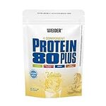 Weider Protein 80 Plus (500 g) Vanilla Flavor Multi-Protein Source: Casein, Milk Protein Isolate, Whey, Egg Albumin, Powder for Creamy Low Fat and Low Sugar Shakes, Delicious Taste