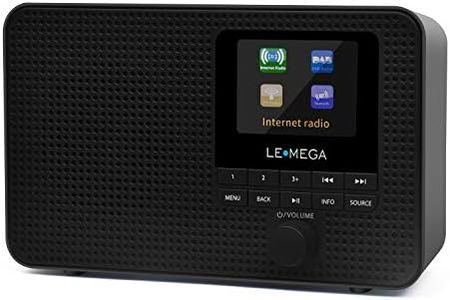 LEMEGA IR1 Portable Internet Radio WIFI,DAB/DAB+/FM Digital Radio,Bluetooth Speaker,Dual Alarms Clock,Sleep Snooze Timer,60 Presets,Headphone-Output,Colour Display,Batteries or Mains Powered - Black