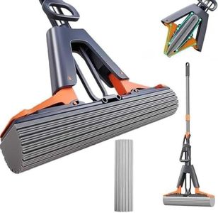 Stavae Sponge Mop, Roller Sponge mop, Self Squeeze, Stainless Steel Handle with PVA Absorbent Mop Head Refills, for Home Commercial Use Tile Floor Bathroom Garage Cleaning