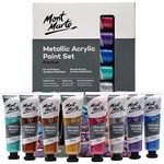 MONT MARTE Metallic Acrylic Paint Set 8 Piece x 36 ml Tubes, Lightfast Colors with Smooth Consistency and Opaque Metallic Finish.