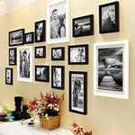 Art Set Of 16 Individual Black And White Photo Frame,(3 Units Of 8X10, 4 Units Of 6X8, 4 Units Of 5X7, 3 Units Of 4X6, 2 Units Of 6X10)