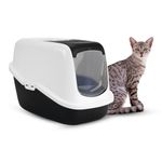 Savic Nestor Cat Toilet Home | Prevent Throwing of Cat Litter | Durable, Lightweight, Easy to use and Reduces Odor | Perfect Toilet Training Aid for Your Cat - 56 x 39 x 38 cm, (Black & White)