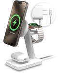 mophie Snap+ 3-in-1 Wireless Charging Stand - MagSafe & Qi2 Certified, Compatible with iPhone 15/14/13/12, Apple Watch, AirPods - Multi-Device Magnetic Charging Station, Eco-Friendly Design, White