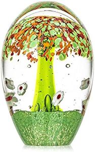 QFkris Tree of Life Hand Blown Glass Paperweight Art Glass Figurines Collectibles Desk Ornament Table Decor for Women