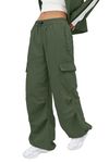 KISSMODA Womens Cargo Pants Parachute Pants for Women Baggy Low Waist Y2K Pants Light Baggy Jogger Relaxed Loose Army Green S