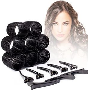Mirzian Lot de 16 Bigoudis Jumbo - 8 Auto-Agrippants Sans Chaleur, 8 Pinces à Bec de Canard, Noirs pour Cheveux Longs, Sans Rouleaux Chauffants (44 mm)