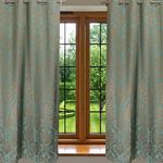 Home- The Best is for You Cotton Self Design/Woven Grommet Heavy Fabric Curtains - Pack of 2 (Turquoise_Damask, 7.5 Feet_Door)