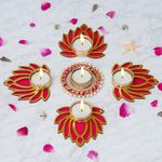 CraftasiaDecorative Lotus Tealight Candle Holder Stand Set of 5 - Diwali Decoration Items for Home Decor Diyas Indoor Outdoor Office Gifting (4 Lotus & 1 Ring)