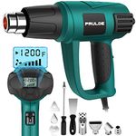 PRULDE Heat Gun, LCD Digital Display Heat Shrink Gun, 5 Air Flows/120°F-1200°F Variable Temps/6 Nozzles For Crafting, Vinyl Wrap, Shrink Wrap N2030