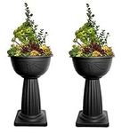 HOMION Set of 2 Pedestal Flower Plant Planter Pot 40cm Black Jardinière Round Planter Pot Venetian Plastic Garden Bowl Free Standing