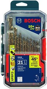 BOSCH CO21B 21-Piece Assorted Set with Included Case Cobalt M42 Metal Drill Bit with Three-Flat Shank for Drilling Applications in Stainless Steel, Cast Iron, Titanium, Light-Gauge Metal, Aluminum