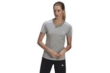 adidas Women's Striped Slim Fit T-Shirt (GL0785_MGREYH/White