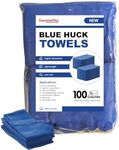 SupremePlus Blue Huck Towels - Shop Bulk Cleaning Towel in (Pack of 100), Multipurpose for Window, Glass, Mechanic, Garage & Commercial, 100% Cotton Low Lint Prewashed Absorbent Cloths, 15”x 25” Size