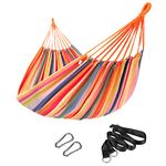 SONGMICS Hammock, 210 x 150 cm, Double Hammock with Fastening Straps and Carabiners, 300 kg Load Capacity, for Terrace, Balcony, Garden, Outdoor, Camping, with Carry Bag, Rainbow GDC15C