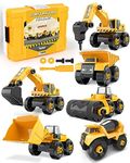 Vanplay Take-Apart Construction Vehicles Excavators Truck Toy with Storage Box, 6 in 1 DIY Building Educational Gift Toys for Boys Girls Age 3 4 5