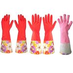 Kitchen Rubber Cleaning Gloves with Lining Household Thickening PU Waterproof Dishwashing Latex Glove 2 Pairs