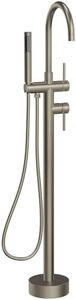 GRANDJOY Brushed Nickel Freestanding Bathtub Faucet with Hand Shower, Single Handle Knurled Design, Round Spout, Solid Brass & 304 Stainless Steel High Flow Tub Filler, Floor Mount