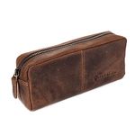 TRAVALATE Leather Solid 5 Cms Cosmetic Pouch (M_Tr1654_Brown)