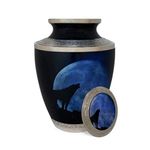 Inspiro, LLC Cremation Urn - Lone Wolf Howling at The Moon - New - Brass Nickel - Cremation Urns - Urn for Ashes - Large Urn - Affordable - Elegant - Hand Inspected - Hand Made