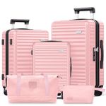 SHOWKOO Luggage Sets 3 Piece Hardside Expandable Suitcase with Double Spinner Wheels TSA Lock (Pink, 5 Piece Set)