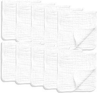 AllSett Health 10 Pack Muslin Burp Cloths Large 20" by 10" 100% Cotton, Hand Wash Cloth 6 Layers Extra Absorbent and Soft White
