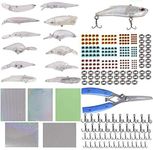 291pcs Unpainted Fishing Lures Blank Crankbaits Minnow Hard Baits Kit Contains Fishing Pliers Treble Hooks Fishing Split Rings Fishing Lure Sticker 3D Eyes DIY Bodies for Bass Trout Salmon