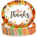 50 Count Thanksgiving Oval Plates, 10" X 12" Heavy Duty Paper Plates, Large Disposable Dinner Plates Give Thanks Party Platters Thanksgiving Dinnerware Set, Autumn Fall Harvest Decor Event Supplies