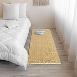 HOMEMONDE Cotton Diamond Pit Loom Floor Rugs Runner 2 x 6 Feet Boho Handmade Rug for Farmhouse, Living Room, Kitchen - (60 x 182 CM, Mustard & White)