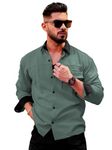 Maniac Mens Solid Collared Neck Full Sleeve Berly Green and Black Cotton Shirt