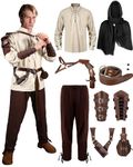 Panitay 8 Pcs Halloween Men's Renaissance Costume Medieval Viking Shirt Pant Belt Cape Bracer Sword Bag(Medium,Retro Color)