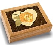 MarqArt Wood Art Heart Box - Handmade USA - Unmatched Quality - Unique, No Two are The Same Work of Wood Art. A Rose Gift, Ring, Trinket or Wood Jewelry Box (#2141 Heart Rose 6x8x2)