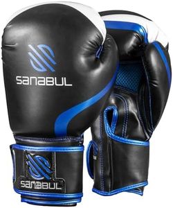 Sanabul Essential Gel Boxing Gloves | Kickboxing Gloves | Punching Bag Gloves for Men and Women, Black/Metallic Blue 8 oz